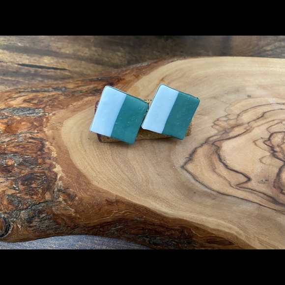 Handmade Clay Square Studs - Forest Greens Series - Picture 3 of 5